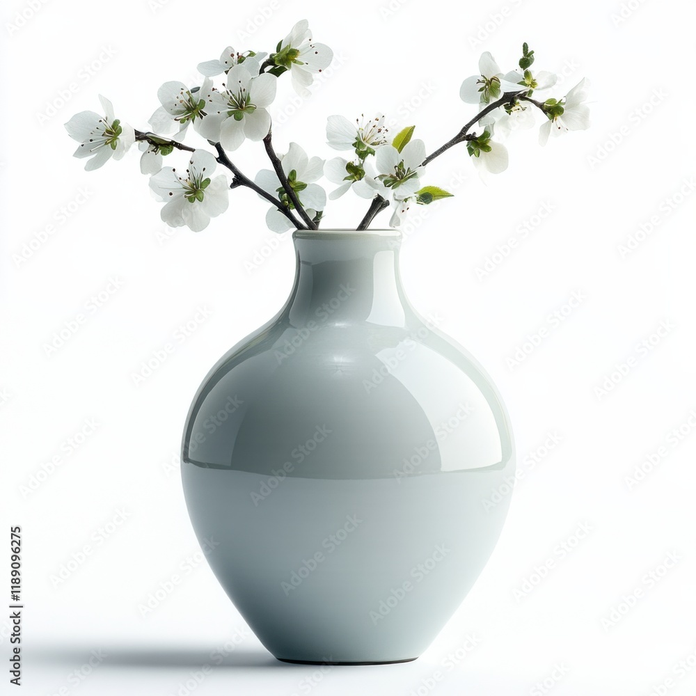 Vase with flowers on white background, representing clean and minimalist aesthetic. Vase with flowers on white background, representing clean and minimalist aesthetic.