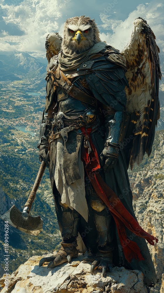 Illustration - Majestic Warrior with Eagle Head and Axe Illustration - Majestic Warrior with Eagle Head and Axe