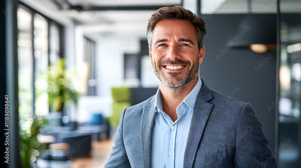 A portrait of a smiling, handsome CEO. A portrait of a smiling, handsome CEO.