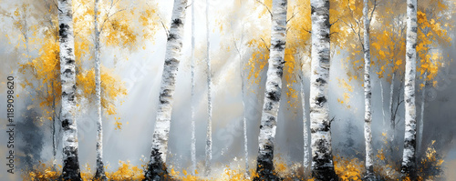 Wallpaper Mural Golden Birch Forest Painting Torontodigital.ca