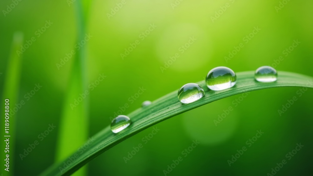 Close-up of dew drops on a grass blade with a blurred green background. Ideal for nature, fresh, and organic themes. Close-up of dew drops on a grass blade with a blurred green background. Ideal for nature, fresh, and organic themes.