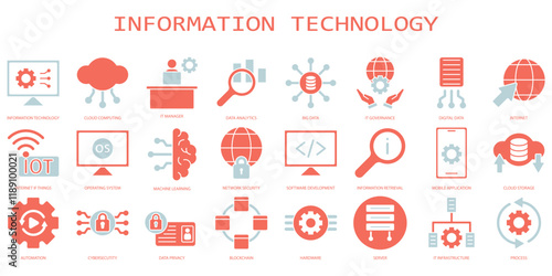 Set of information technology Icons or symbols Vector fully editable file