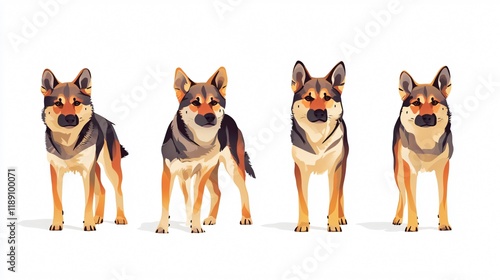 Adorable Vector Illustration of Four Cute Dogs - Wide Angle View photo