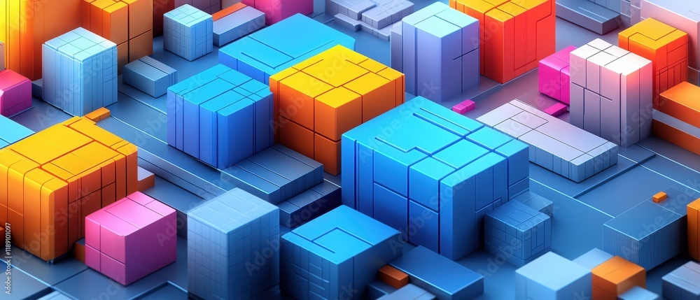 Abstract illustration of colorful digital blocks representing register and process concepts Abstract illustration of colorful digital blocks representing register and process concepts