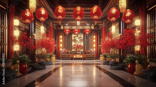 Wallpaper Mural AI-generated decorations for a Chinese New Year grand hall, with golden lanterns, dragon imagery, Torontodigital.ca