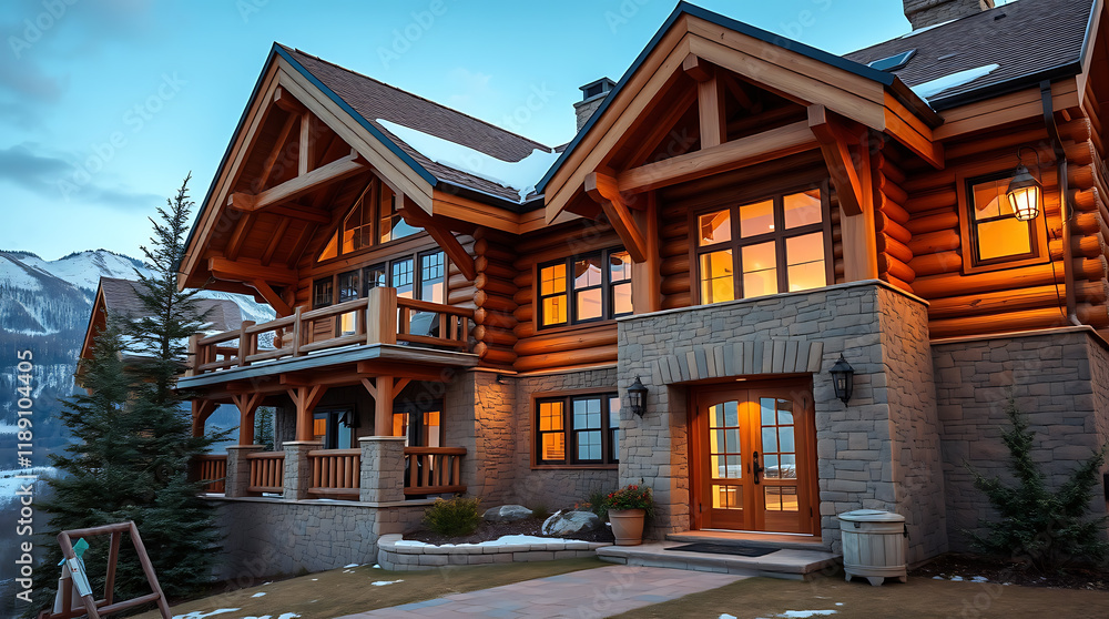 Luxury Log Cabin in the Mountains: Breathtaking Night View of a Stunning Mountain Home Luxury Log Cabin in the Mountains: Breathtaking Night View of a Stunning Mountain Home