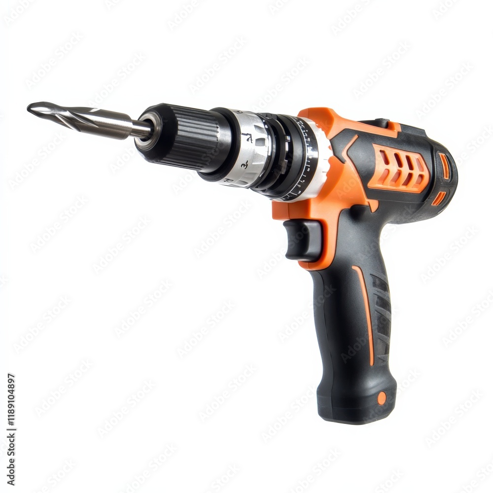 power drill with drill bit on white background power drill with drill bit on white background