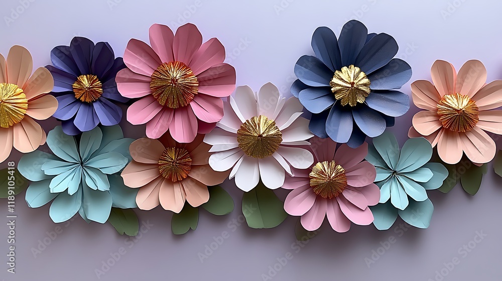 Colorful Paper Flowers Arranged in a Row Colorful Paper Flowers Arranged in a Row