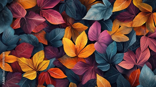 Vibrant Pattern of Colorful Fallen Leaves Revealing Hidden Textures