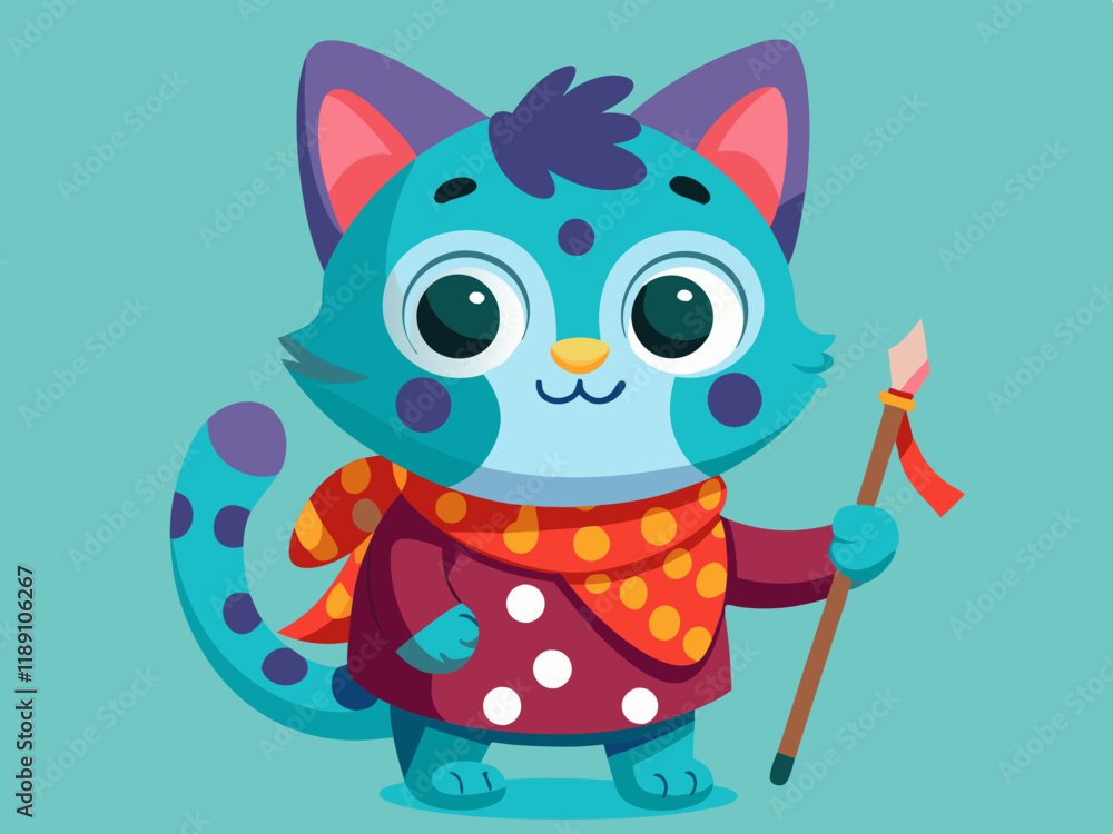Cute Cartoon Cat – Colorful Polka Dot Sweater, Magical Expression, Adorable Style Cute Cartoon Cat – Colorful Polka Dot Sweater, Magical Expression, Adorable Style