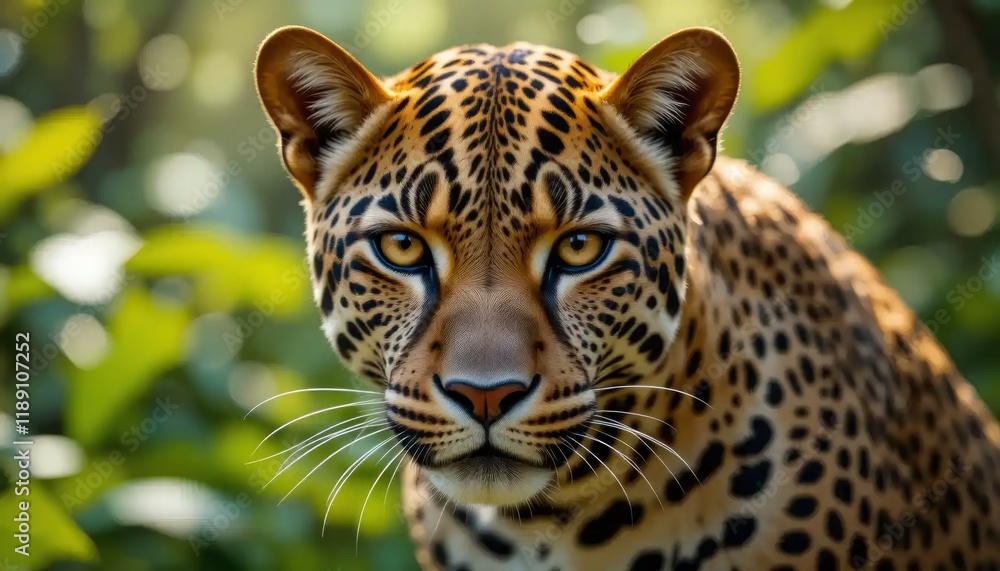 Obraz premium Majestic Leopard Close-Up: A Stunning Portrait of a Wild Cat in its Natural Habitat