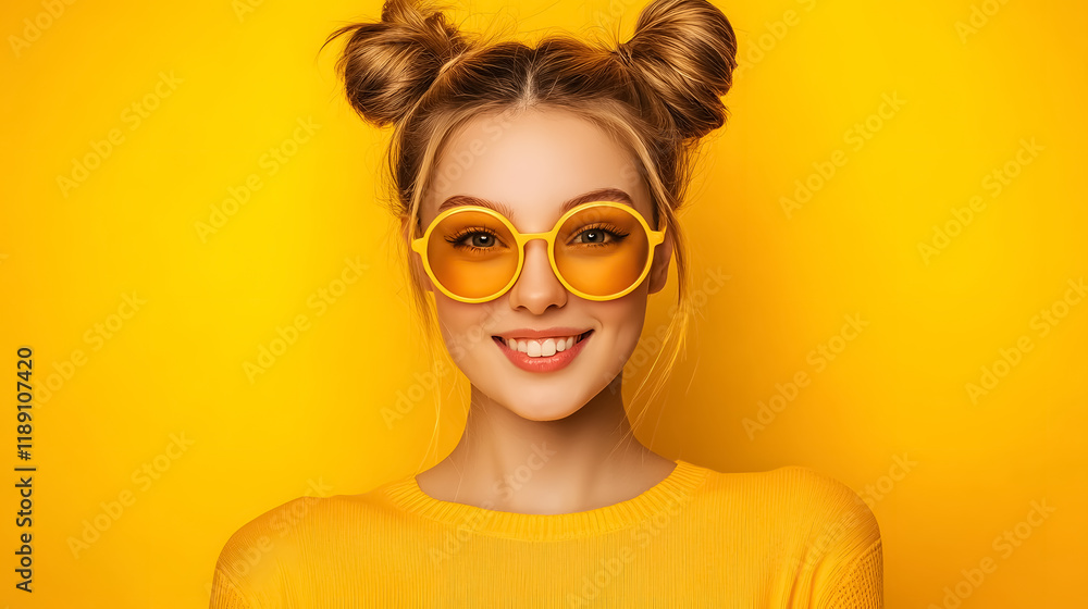 Portrait of a cheerful girl against a bright yellow background Portrait of a cheerful girl against a bright yellow background