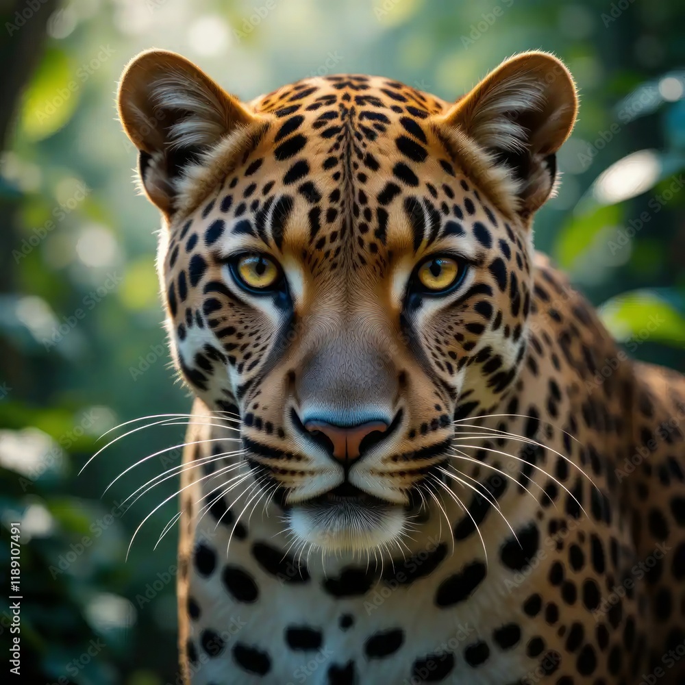 Fototapeta premium Magnificent Leopard Close-Up: A Wildcat Portrait in Vibrant Detail