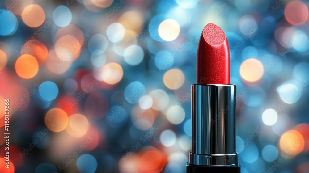 Stunning Close-Up of a Bold Red Lipstick with a Shimmering Finish Against a Colorful Bokeh Background That Evokes Glamour and Elegance Stunning Close-Up of a Bold Red Lipstick with a Shimmering Finish Against a Colorful Bokeh Background That Evokes Glamour and Elegance