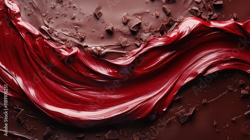 Swirling Dark Chocolate and Red Ganache photo