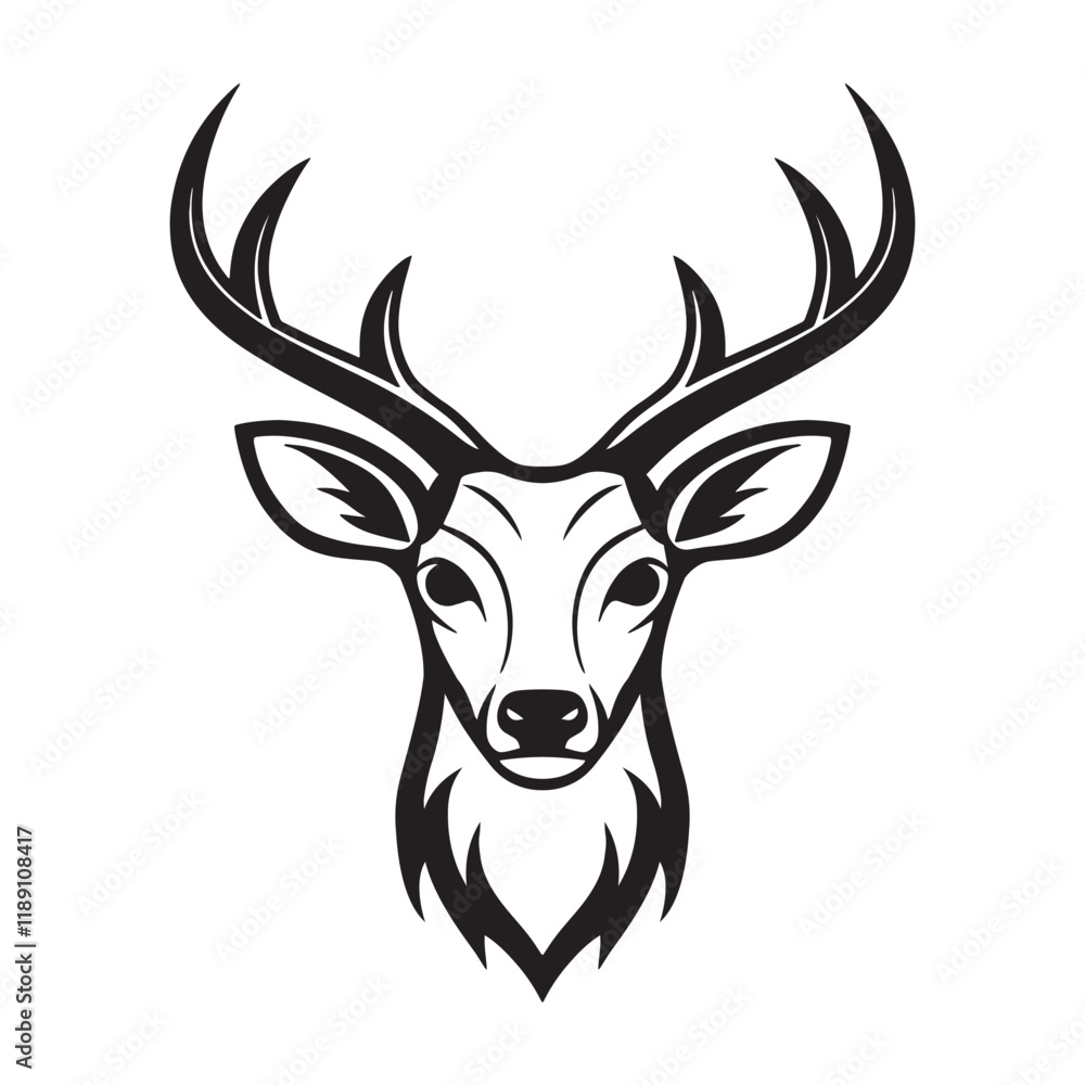 Naklejka premium Deer silhouette - outline vector icon, Wild Animal, Hand Drawn deer illustration