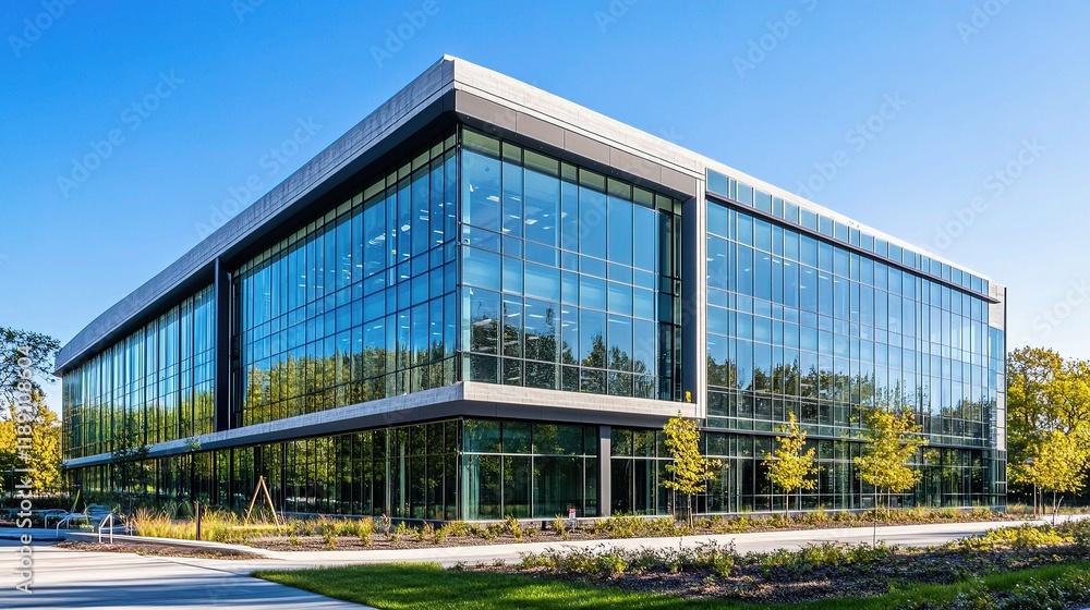Modern Office Building Exterior Shot in Daylight with Clear Lines Modern Office Building Exterior Shot in Daylight with Clear Lines