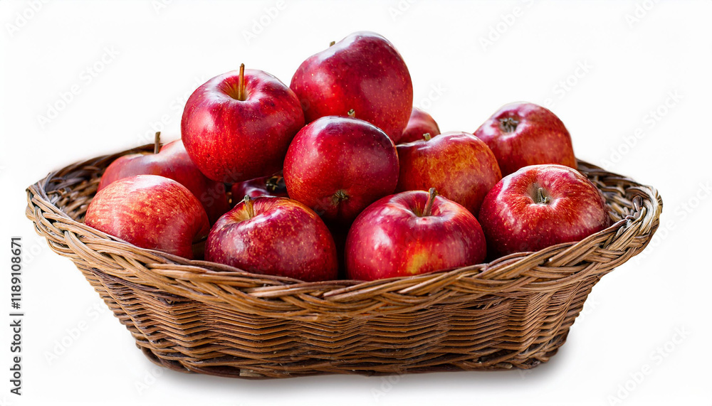 fresh red apples in a woven basket isolated without background fresh red apples in a woven basket isolated without background
