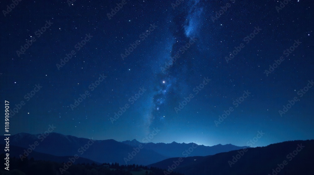 Majestic Milky Way Galaxy Over Silhouetted Mountain Range at Night Majestic Milky Way Galaxy Over Silhouetted Mountain Range at Night
