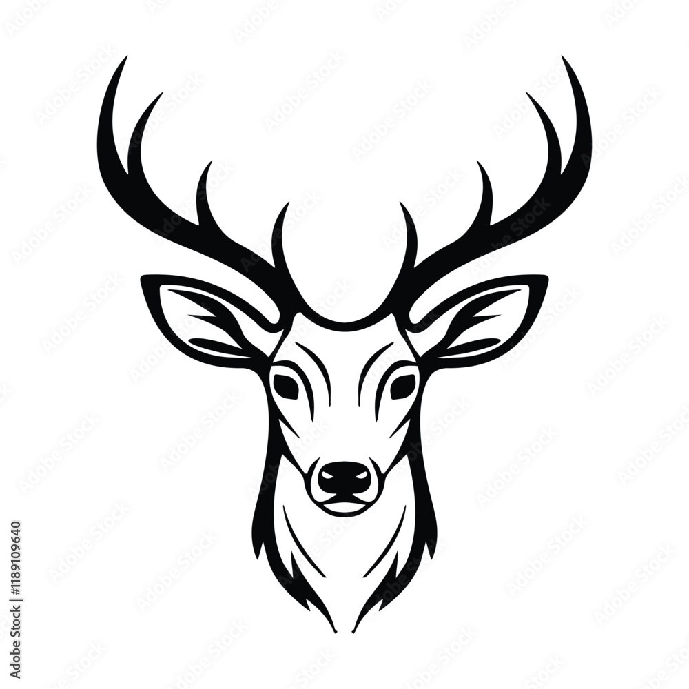 Naklejka premium Deer silhouette - outline vector icon, Wild Animal, Hand Drawn deer illustration