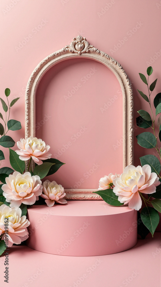 custom made wallpaper toronto digitalElegant 3D Podium Display with Hydrangeas for Luxury Beauty Product Promotions: Feminine Aesthetic for E-commerce