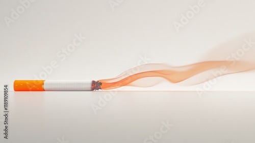 lit cigarette with smoke on plain background