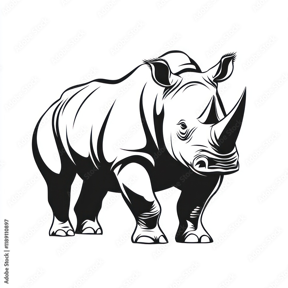 Black rhino illustration, wildlife, safari, animal, design, art, graphic, white background, strong, powerful, logo Black rhino illustration, wildlife, safari, animal, design, art, graphic, white background, strong, powerful, logo