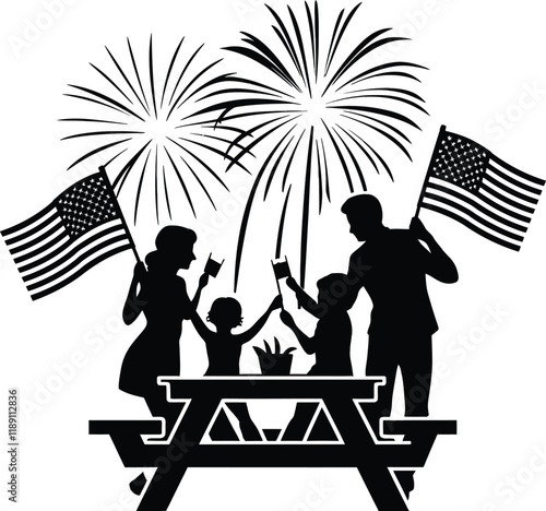 4th July silhouette vector illustration clear a white background