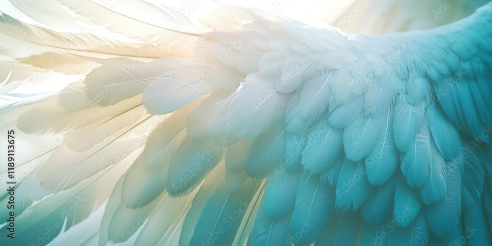 Obraz premium Wing of a bird with blue and white feathers