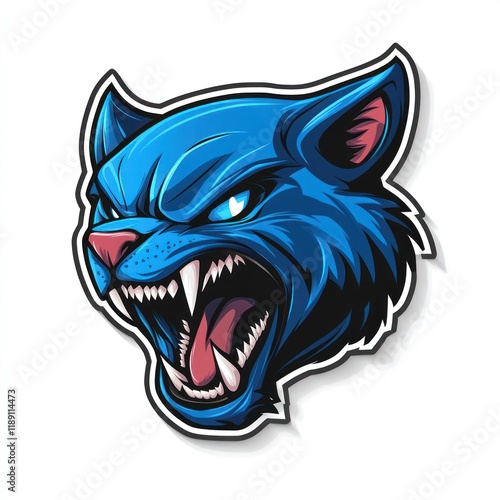 Wallpaper Mural Blue snarling cat head mascot, digital art, white background, gaming logo Torontodigital.ca