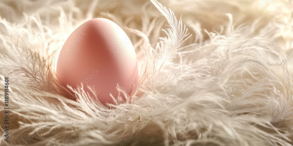 Pink egg is sitting on a white surface Pink egg is sitting on a white surface