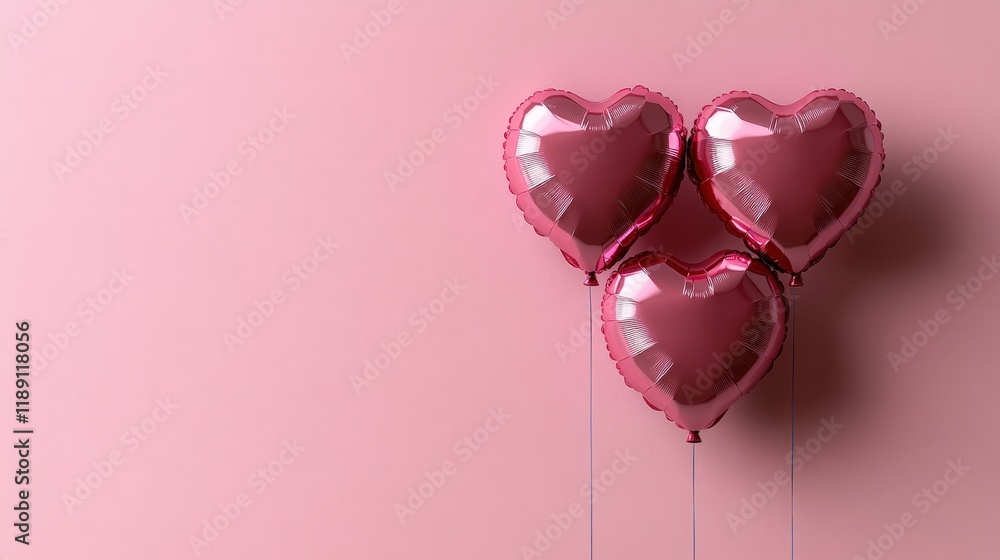 Bunch of pink balloons floating in a clear blue sky during a sunny day valentine day Bunch of pink balloons floating in a clear blue sky during a sunny day valentine day
