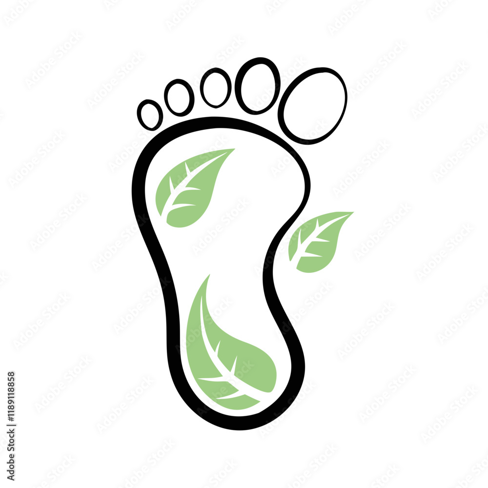 Footprint with green leaves symbolizing eco-friendliness Footprint with green leaves symbolizing eco-friendliness