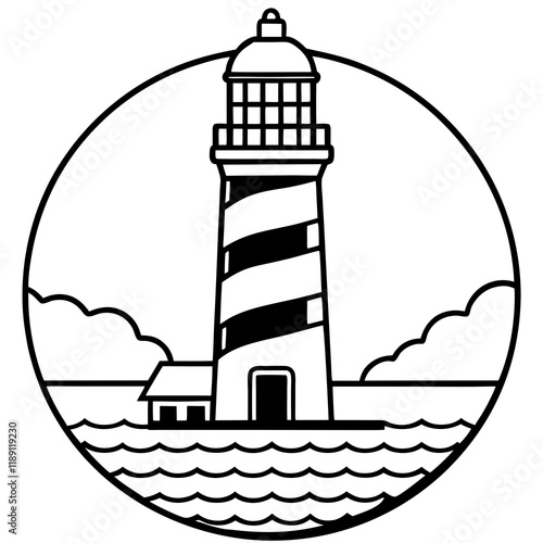 Lighthouse Silhouette Line Art for Design