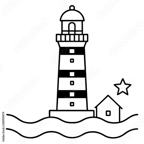 Lighthouse Silhouette Line Art for Design