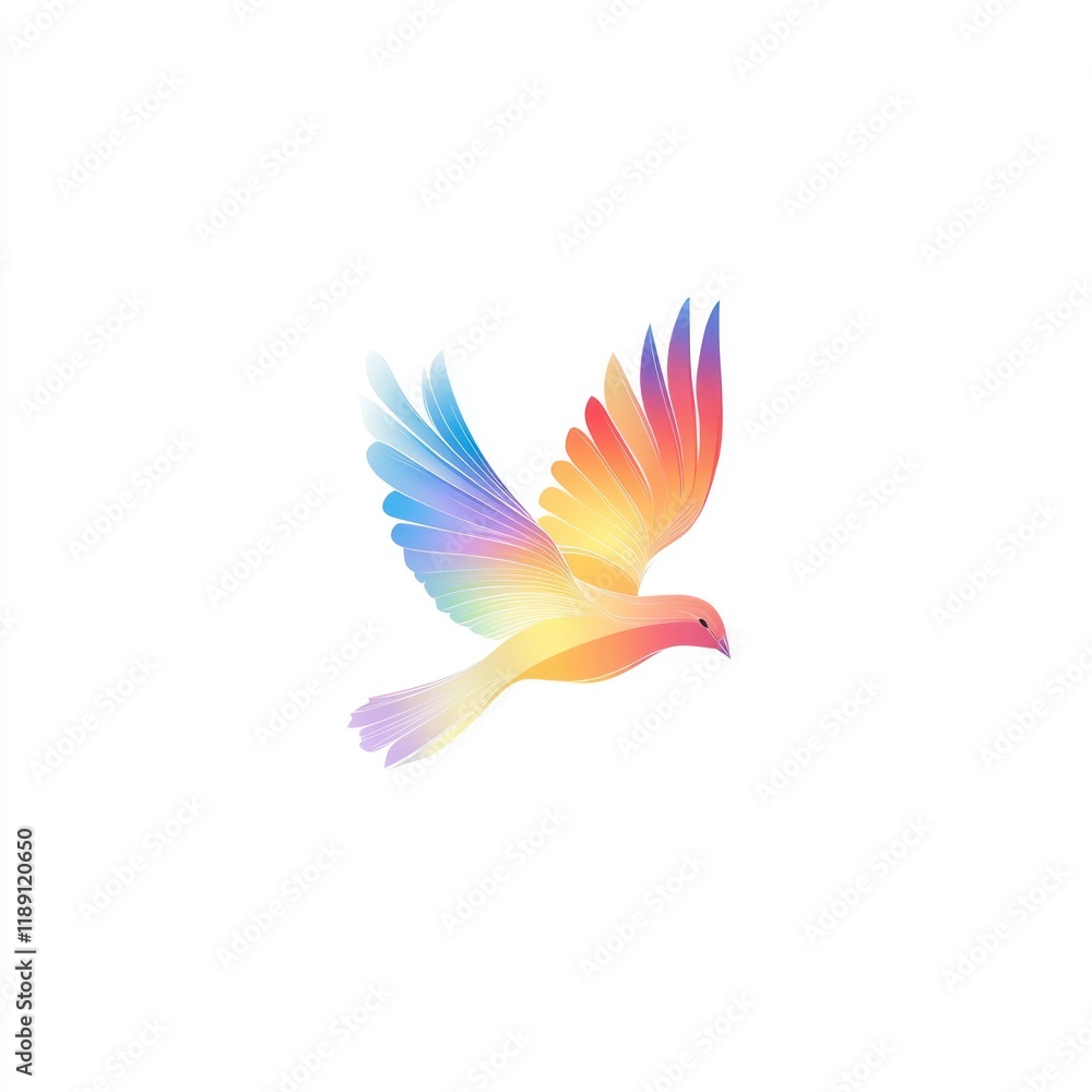 Rainbow bird soaring, white background, logo design Rainbow bird soaring, white background, logo design
