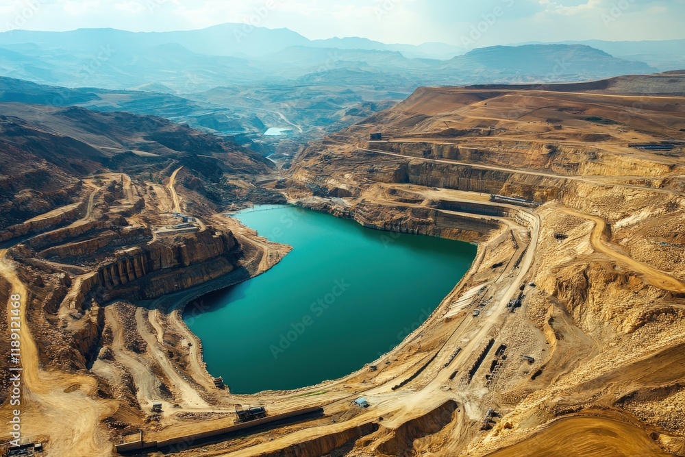 Obraz premium Dam construction transforming landscape: industrial development meets nature