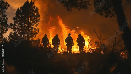 Firefighters battle a large wildfire in Los Angeles as thick smoke engulfs the area. The flames reach high into the sky, creating a dangerous environment for containment efforts
