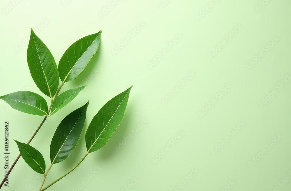 Fototapeta premium Fresh green leaves on soft pastel background for natural and eco-friendly designs 