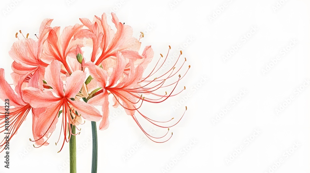 Delicate Pink Spider Lilies Isolated on White Background Delicate Pink Spider Lilies Isolated on White Background