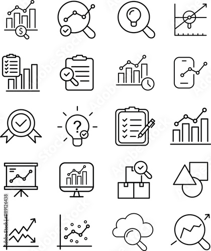 Business Analytics line editable icon set. Containing Analyzing, Data, Big Data, Research, Examining, Chart, Diagram, Expertise, Planning, and more. Vector