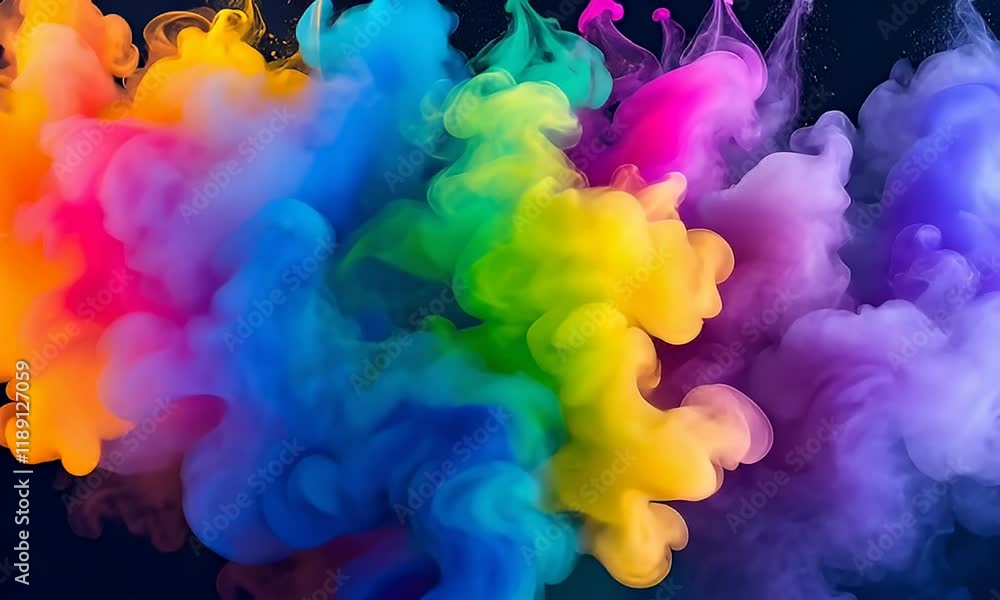 Vibrant rainbow ink swirls in water. Vibrant rainbow ink swirls in water.