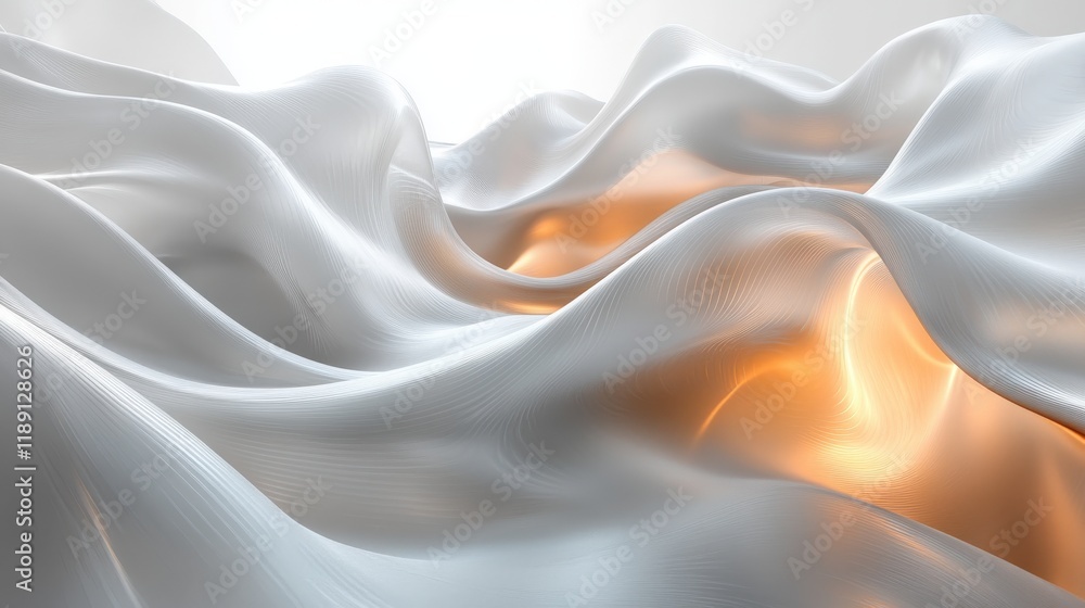 Obraz premium 3D Abstract Background - Flowing White Fabric with Golden Light