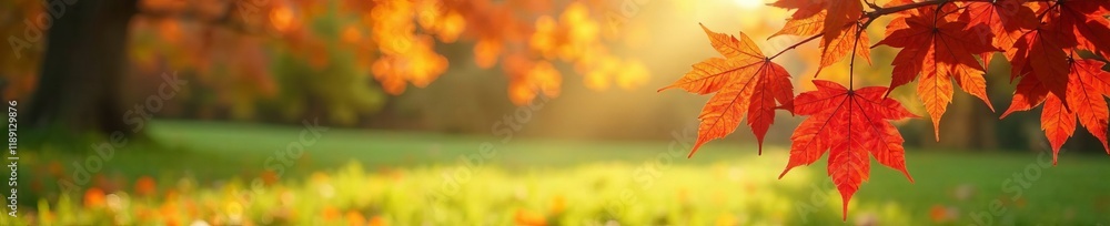 Vibrant autumn leaves illuminated by sun in a serene landscape. Vibrant autumn leaves illuminated by sun in a serene landscape.