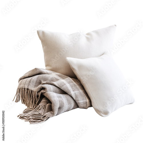 Pillow and blanket isolated on transparent background