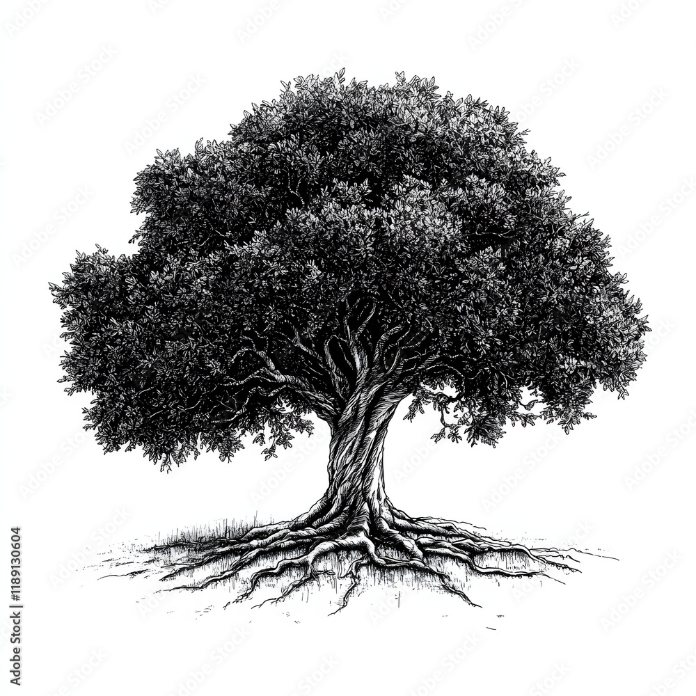 Fototapeta premium Line art black and white tree of life illustration on white background, sketch tattoo ideas, art for print