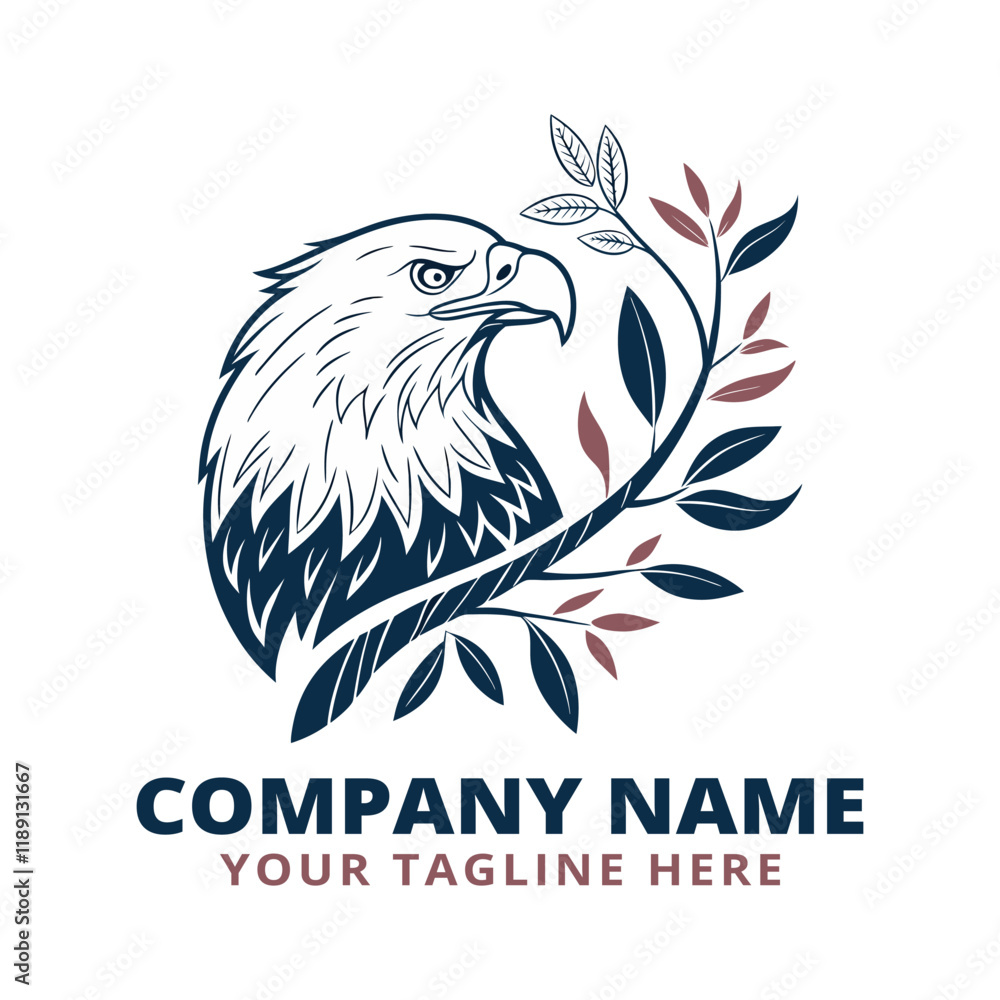 Obraz premium Majestic Eagle Logo with Green Leaves and Customizable Company Design