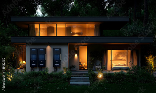 Wallpaper Mural Night, forest home, battery storage, warm lights Torontodigital.ca