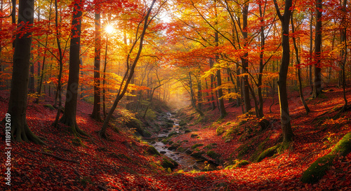 forest with autumn view
