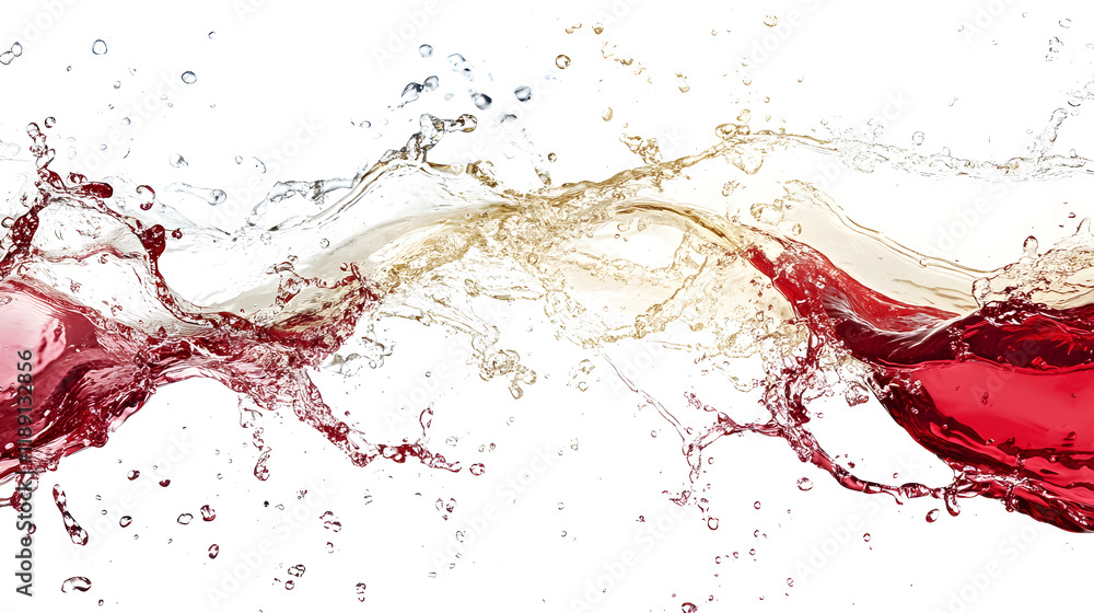 Red and white wine splash together, creating a vibrant image. Red and white wine splash together, creating a vibrant image.
